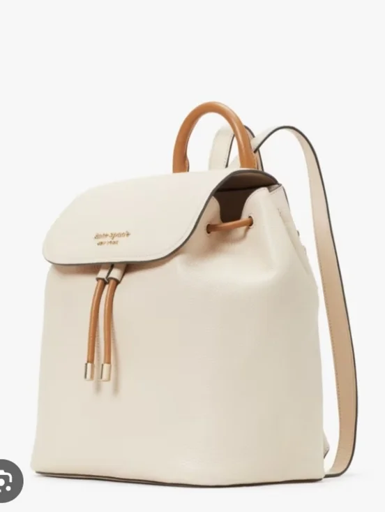 Kate Spade Rosie Sinch Pebbled Leather Medium Flap Backpack In Cream/Tan - Picture 1 of 16